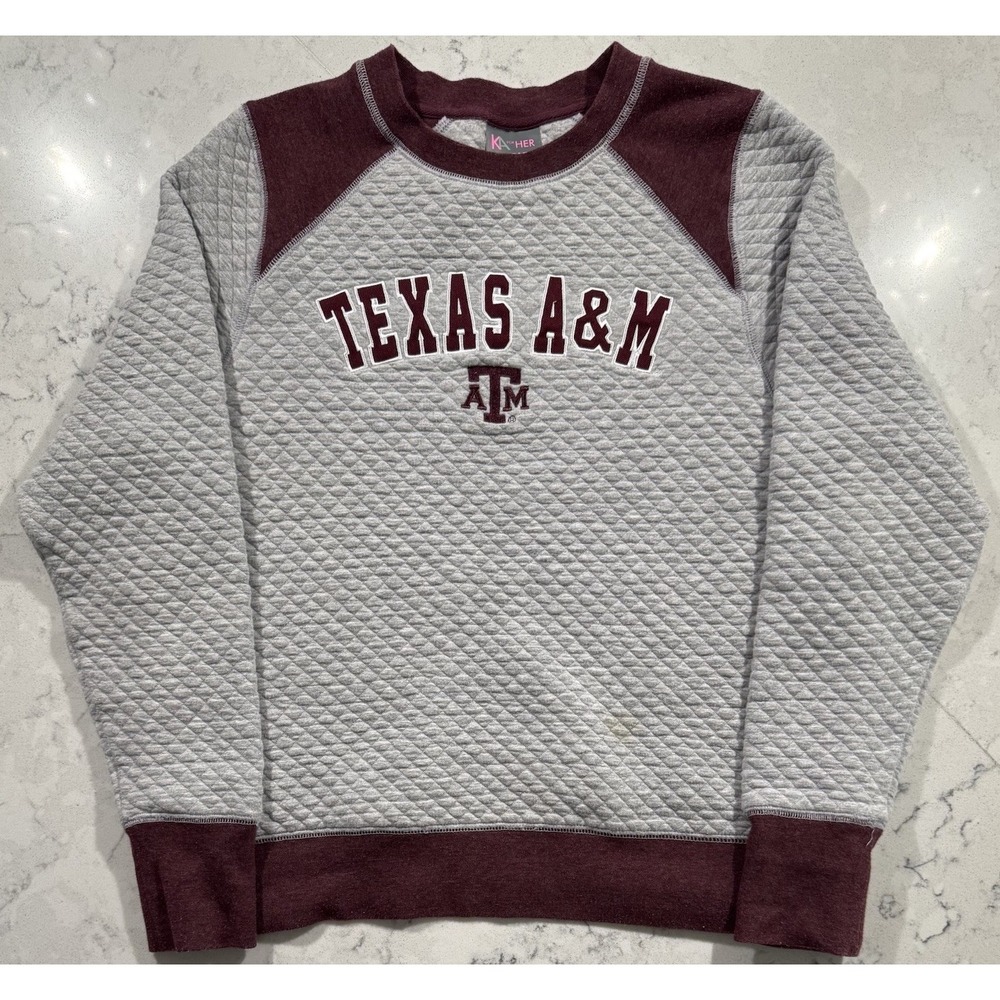 Texas A&M Aggies Quilted Crewneck Sweatshirt Womens Large Gray Maroon NCAA